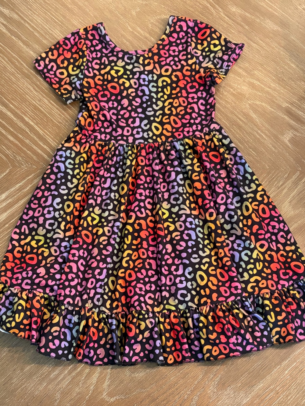 Little Stockings Girlhood Rainbow Leopard Print Twirl Dress